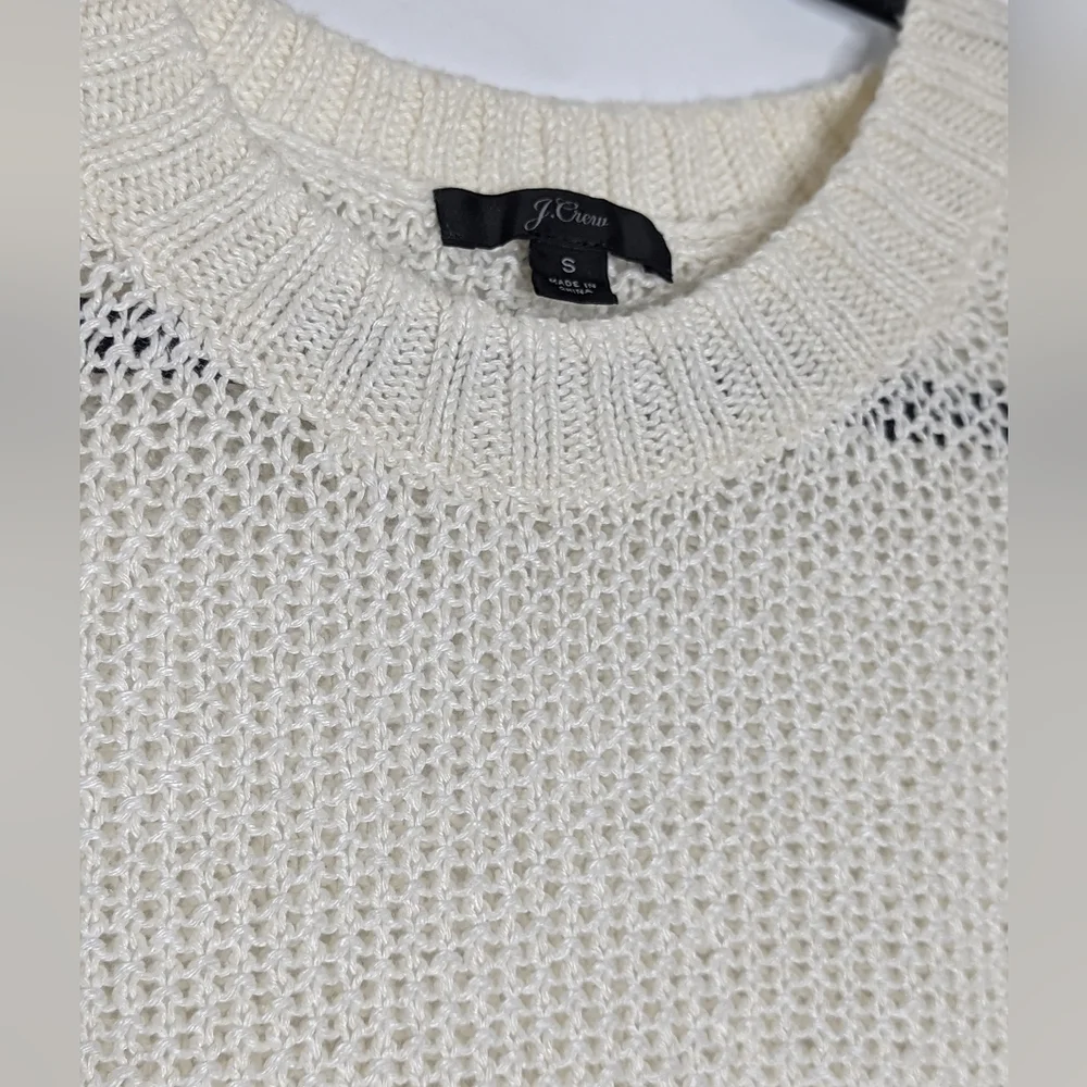JCrew Women Top Sweater Small Ivory Off White Knit Light 100% Linen Pullover